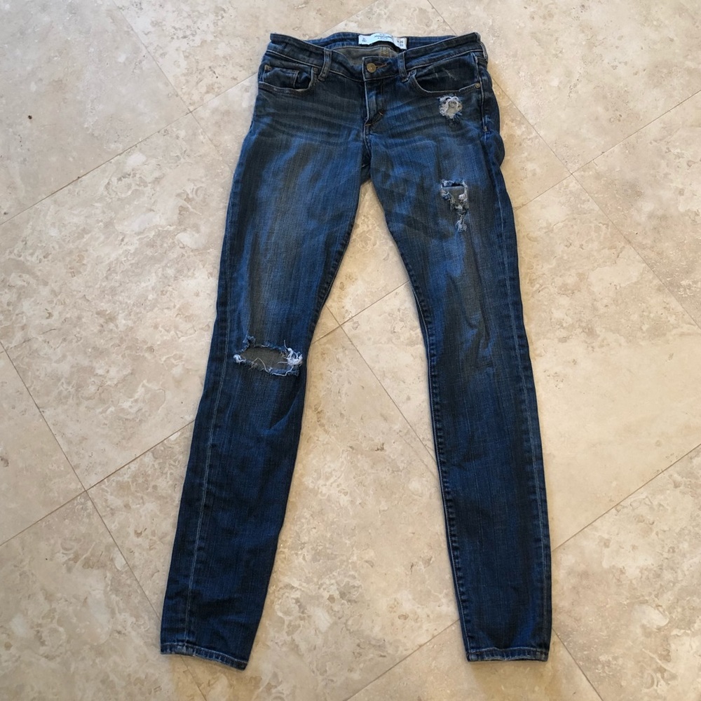 Abercrombie dark wash distressed jeans